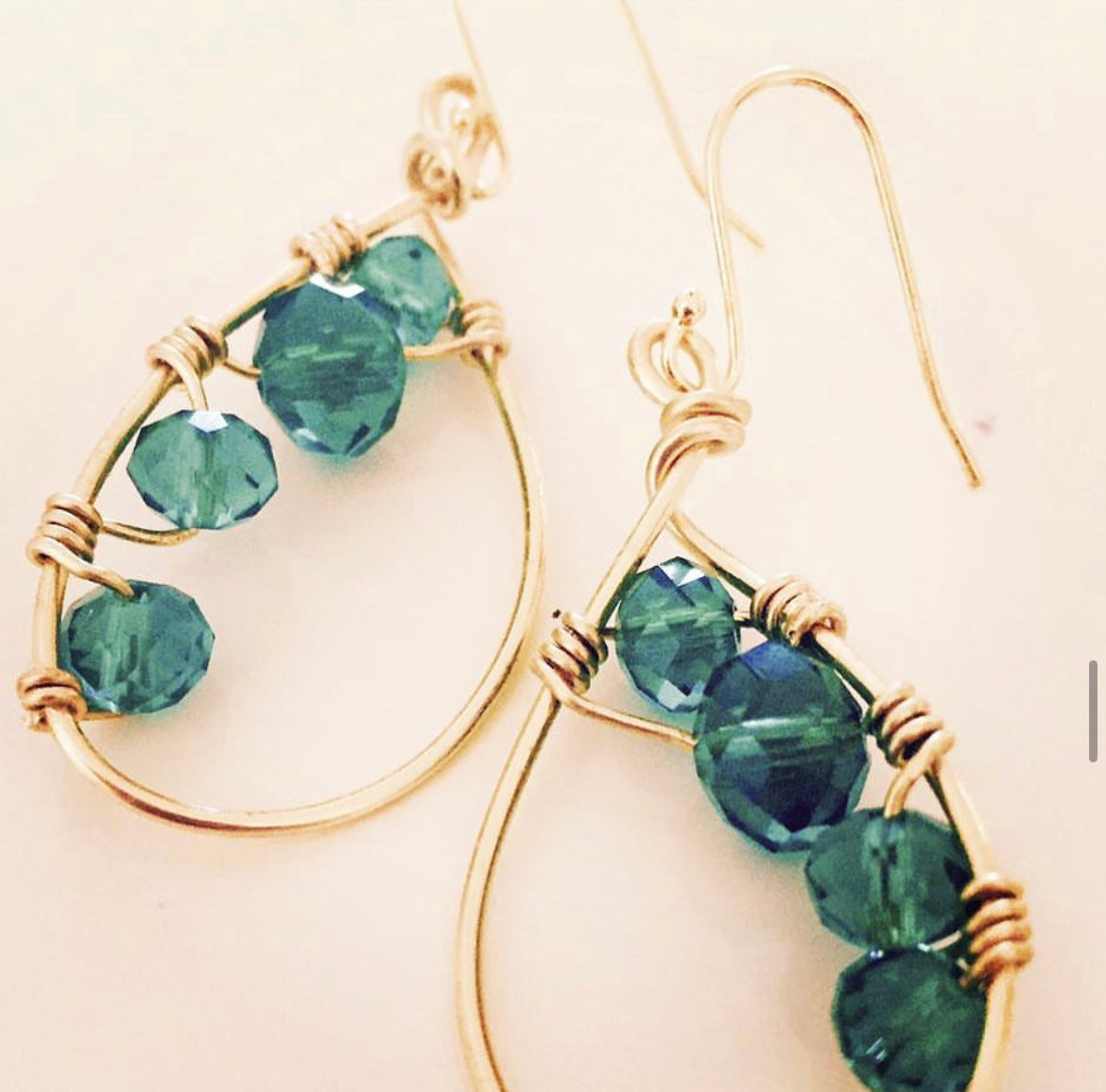 Gold and green crystal earrings